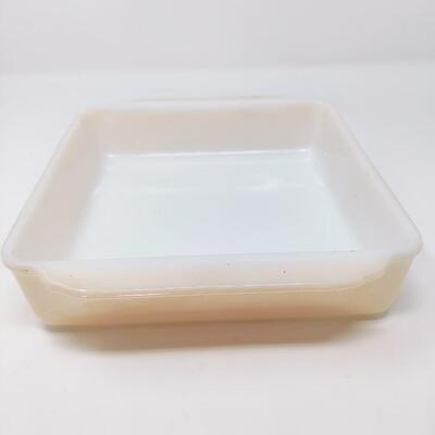 FIRE KING PEACH LUSTER SQUARE CASSEROLE