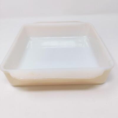 FIRE KING PEACH LUSTER SQUARE CASSEROLE