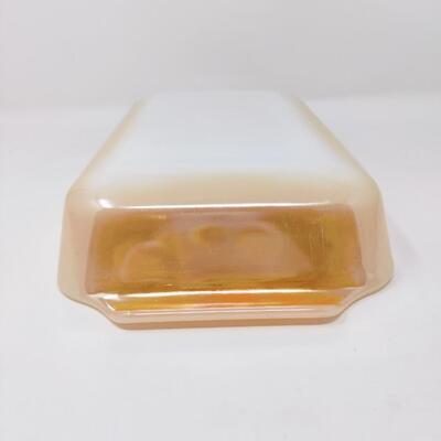FIRE KING PEACH LUSTER LOAF/CASSEROLE BUNDLE