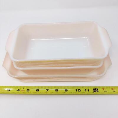 FIRE KING PEACH LUSTER LOAF/CASSEROLE BUNDLE