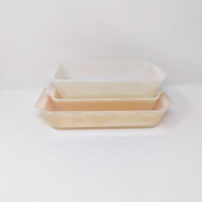 FIRE KING PEACH LUSTER LOAF/CASSEROLE BUNDLE
