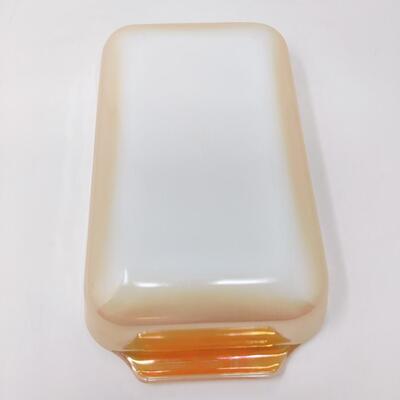 FIRE KING PEACH LUSTER LOAF/CASSEROLE BUNDLE