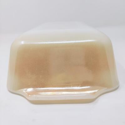 FIRE KING PEACH LUSTER LOAF/CASSEROLE BUNDLE