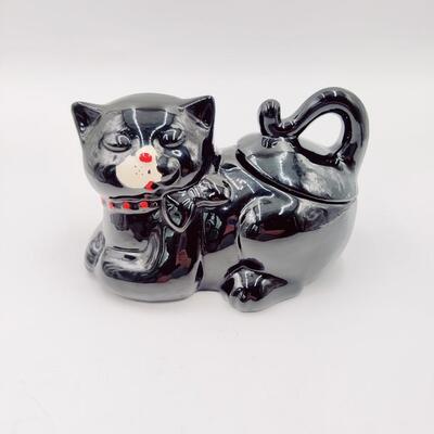 VINTAGE BLACK CAT CERAMIC COOKIE JAR