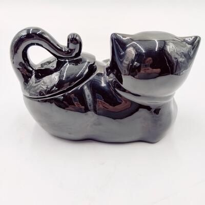 VINTAGE BLACK CAT CERAMIC COOKIE JAR