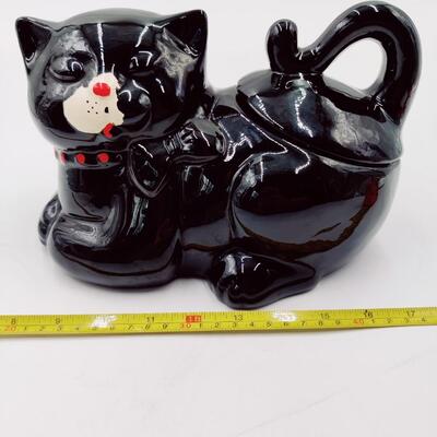 VINTAGE BLACK CAT CERAMIC COOKIE JAR