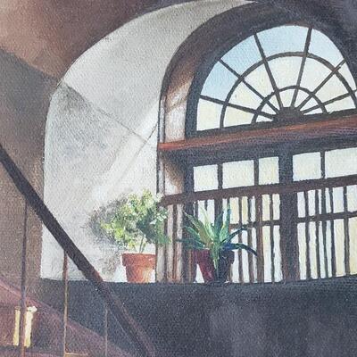 Original Robert M. Rucker  painting 1952 of stairs and a window