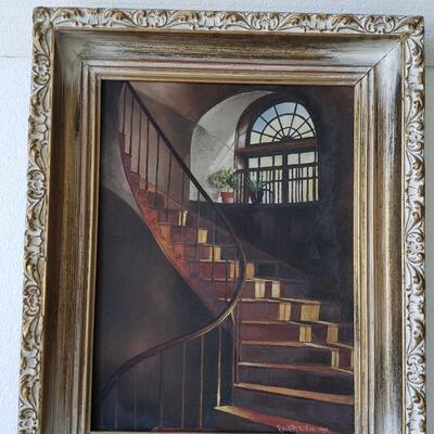 Original Robert M. Rucker  painting 1952 of stairs and a window