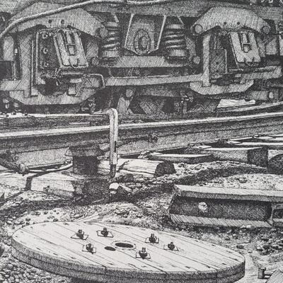 Large lithograph train yard RARE! Poster by Malcolm Flash Gordon Sunnyside Yards 1980