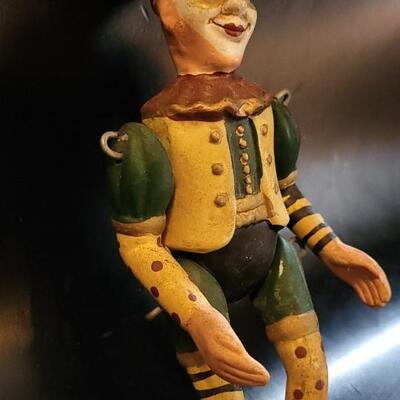 Lot 35: Antique Handpainted Clay Jester Articulating Dolll