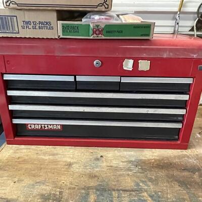 FS75 Craftsman toolbox with key, wrenches, miscellaneous tools/hardware