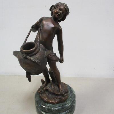 French Bronze Child Sculpture By Auguste Moreau Signed