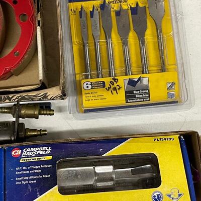 FS36-Miscellaneous handtools, gaskets, grinders/polishers, assorted bits, pneumatic grinder, quarter inch air ratchet