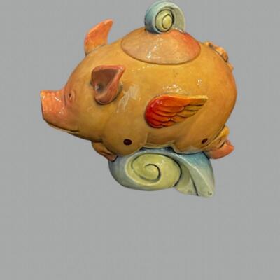 Danisha Flight of the Fancy Pig with Lid Sculpture - Numbered - 5"