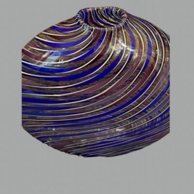 Hand Blown Blue Swirl Vase - 10"