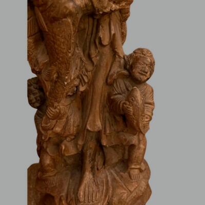 Carved Wood Chinese Fisherman - 23"