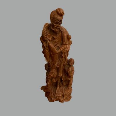 Carved Wood Chinese Fisherman - 23"