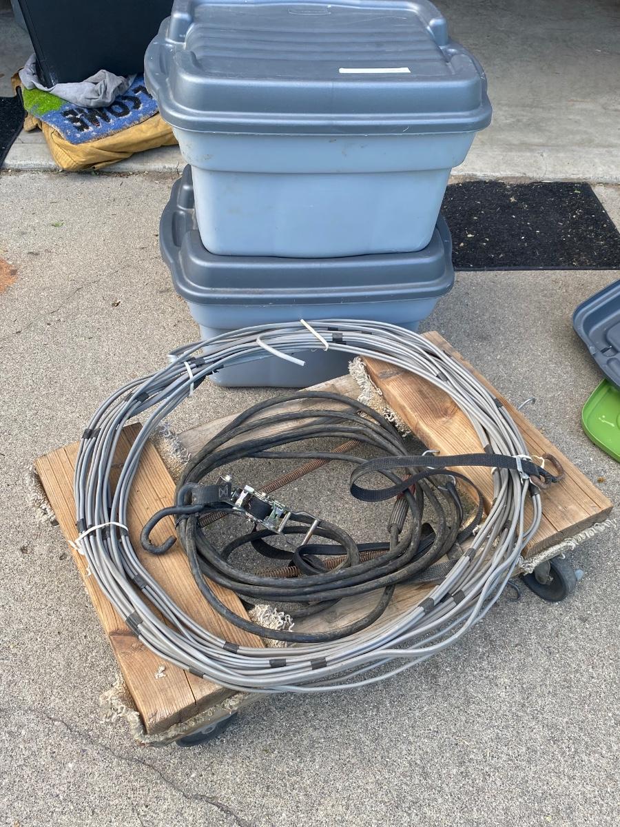 SH85 Two empty totes, and miscellaneous shop supplies