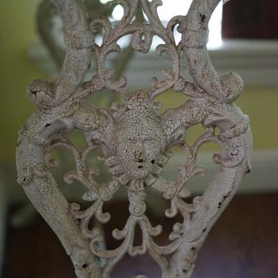 ANTIQUE CAST METAL BASE TABLE ORNATE WITH CHERUB FACE ACCENT