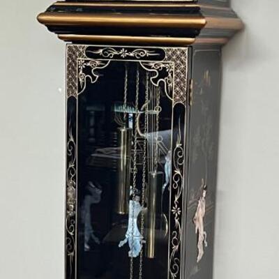 Chinoiserie Grandfather Clock Mother of Pearl Black Laquer
