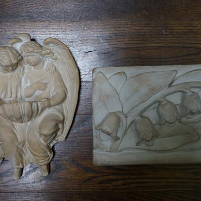 CERAMIC DECORATIVE WALL  PLAQUES FROM ST. JOHN THE DIVINE NEW YORK OF ANGELS AND LILY OF THE VALLEY