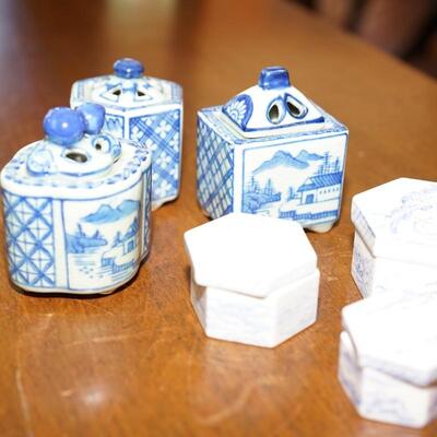 GROUPING OF MINATURE ASIAN CERAMIC  DECORATIVE BOXES