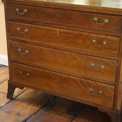 FEDERAL 1830 CHERRY FOUR DRAWER BUREAU WITH BRASS HANDLES