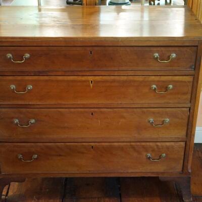 FEDERAL 1830 CHERRY FOUR DRAWER BUREAU WITH BRASS HANDLES