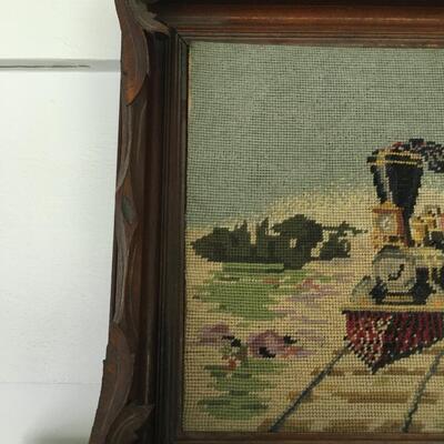 Vintage embroidered train scene