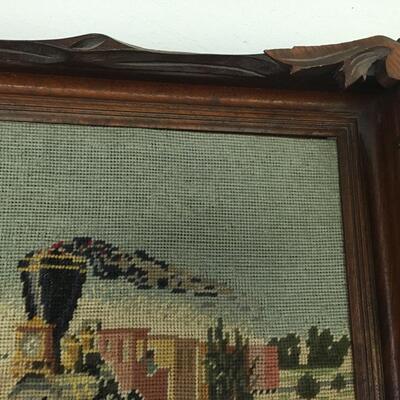 Vintage embroidered train scene