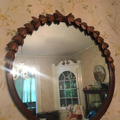 Vintage round wood mirror