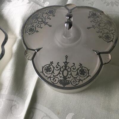 Vintage silver overlay plate and covered dish
