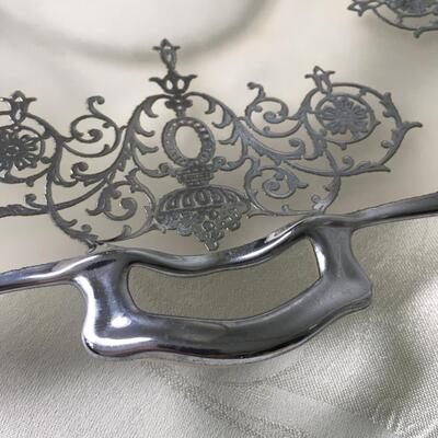 Vintage silver overlay plate and covered dish