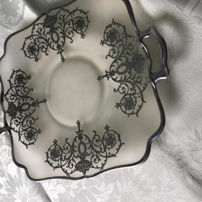 Vintage silver overlay plate and covered dish
