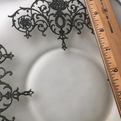 Vintage silver overlay plate and covered dish