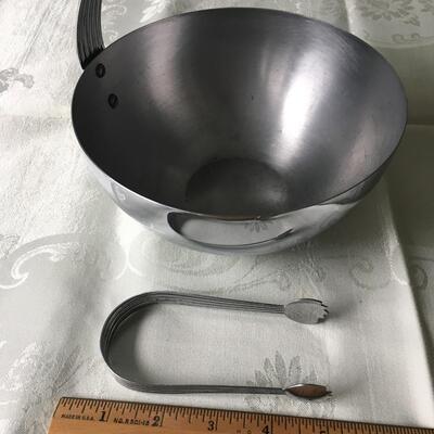 Vintage chrome ice bucket and tongs