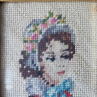 Vintage needlepoint gold framed ladies