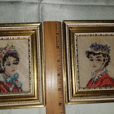 Vintage needlepoint gold framed ladies