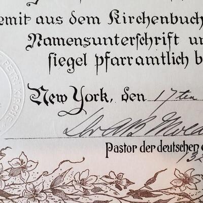 Marriage certificate 1914, New York