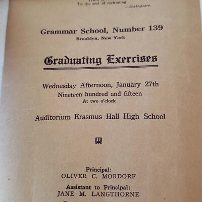 Graduation from Elementary school going into high school 1915 NYC