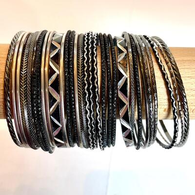 Black & Silver Bangle Stack.