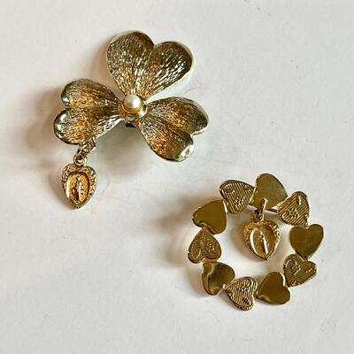 Vintage Catholic Blessed Mother Brooch Duo