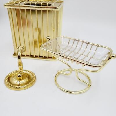 VINTAGE GOLD TONED METAL BATHROOM SET