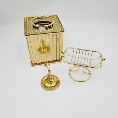 VINTAGE GOLD TONED METAL BATHROOM SET
