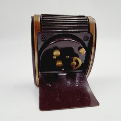 VINTAGE MC WESTCLOX BROWN ROLL TOP TRAVEL ALARM CLOCK