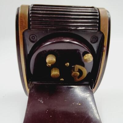 VINTAGE MC WESTCLOX BROWN ROLL TOP TRAVEL ALARM CLOCK