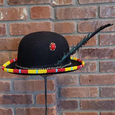 Lot 50: Vintage Derby Hat with Custom Beadwork