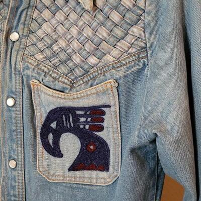 Lot 53: Vintage Denim Pearl Button Shirt w/ Hand Embroidered Accents