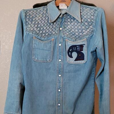 Lot 53: Vintage Denim Pearl Button Shirt w/ Hand Embroidered Accents