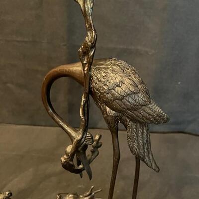 Bronze Candlesticks Crane w/Chinese Dragon